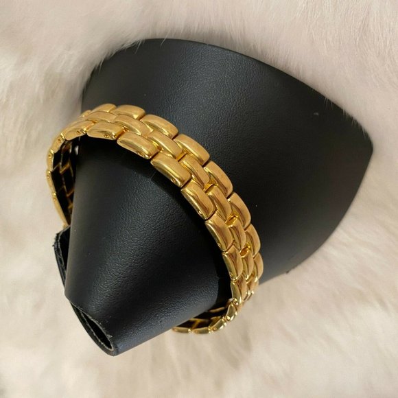 MOdernist Gold Tone Metal Link Bracelet Shiny Large 6207 - Picture 3 of 8